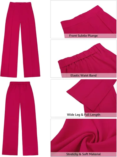 Vista 6 de Vetinee Pantalones de vestir para mujer, estilo casual, de cintura alta, pierna ancha, para trabajo, oficina, pantalones elásticos