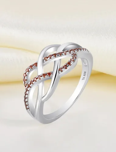 Vista 4 de YL Anillos de nudo celta de plata de ley 925, anillo de nudo torcido, piedra natal, joyería para mujer, talla 5 01-Granate-Enero