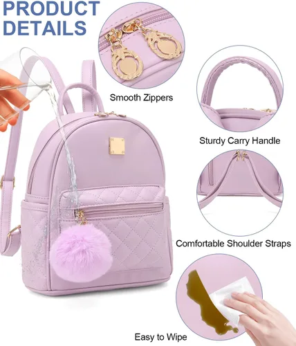 Vista 22 de Mini mochila de moda para niñas, bolso pequeño lindo de cuero a cuadros para mujer, mochilas pequeñas, Negro -, Mini mochila de moda para niñas