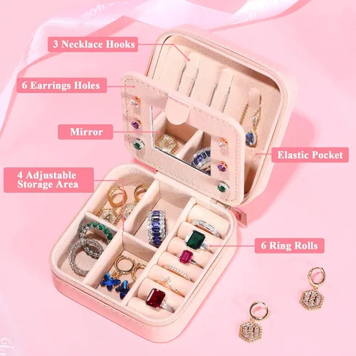 Vista 2 de Yesteel Estuche de joyería de viaje, caja de joyería portátil de viaje para anillos, aretes, collar, pulsera, organizador de almacenamiento
