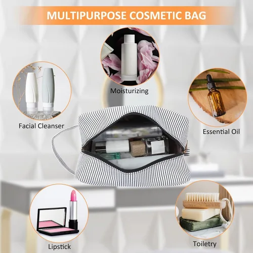 Vista 5 de Bolsa de maquillaje personalizada con inicial A-Z para mujeres, niñas y niños, bolsa de aseo de viaje, bolsa de maquillaje preparada, bolsa
