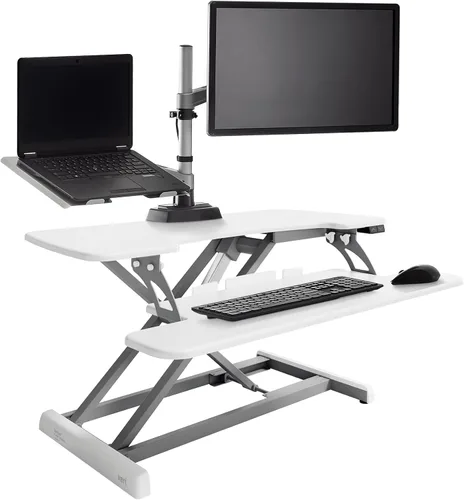 Vista 9 de Vari Varidesk Pro Plus 36 - Convertidor eléctrico de escritorio de pie, 11 ajustes de altura + elevación de resorte, diseño de 2 niveles, bandeja