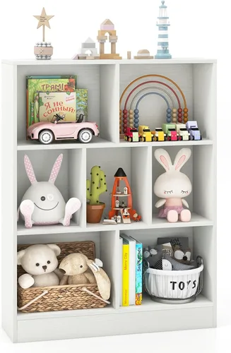 Vista 14 de Costzon 7-Cube Bookshelf for Kids, Wooden Toy Storage Organizer w/ 2 Anti-Toppling Kits, 3 Tier Open Shelves & Non-Slip Foot Pads, Montessori Toy