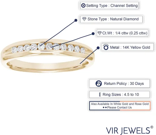 Vista 3 de VIR JEWELS Alianza de boda de diamante de 1/4 quilates a 1 cttw para mujer, anillo de boda de diamante de ajuste cómodo en juego de canales de oro