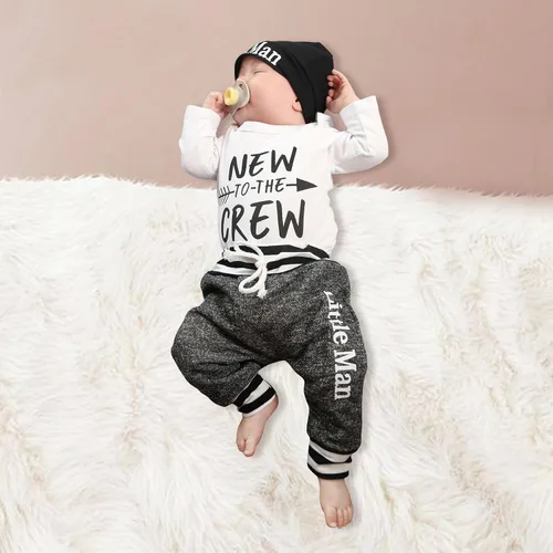 Vista 4 de Kulcerry Conjunto de 3 piezas de ropa de bebé niño de manga larga + pantalones + sombrero