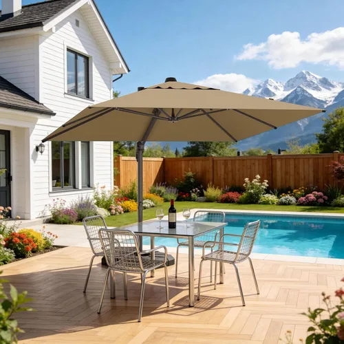 Vista 28 de Sombrilla de 10 x 13 pies para exteriores, sombrilla grande rectangular con viga voladiza, resistente, con rotación de 360°, sombrilla con Beige