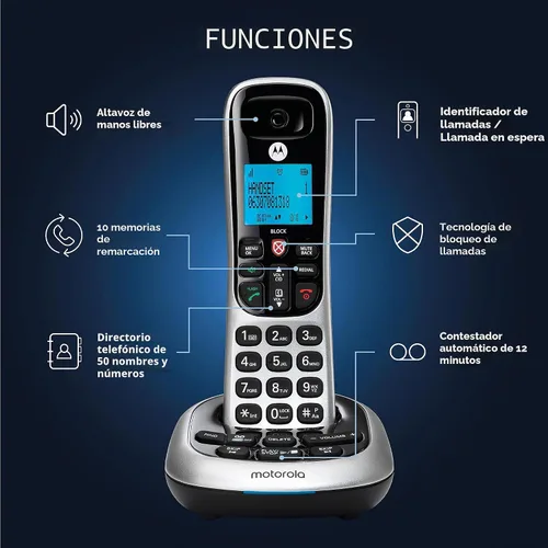 Vista 3 de Motorola CD4013 - Teléfono digital inalámbrico con contestador automático con 3 teléfonos, color plateado