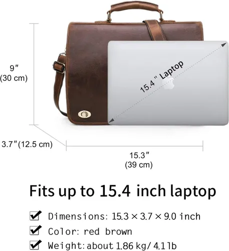 Vista 4 de CONTACTS Bolsa de mensajero para hombre, grande, de 15.4 pulgadas, maletín de cuero de caballo loco, bolsa para laptop, bolso cruzado vintage