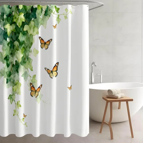 Vista 5 de Cortina de ducha, tela impermeable para baño, cortinas decorativas para baño, hotel (cortina, hoja verde)