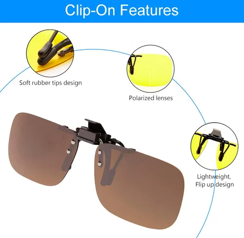 Vista 6 de POLARS DESIGN Gafas de sol polarizadas con clip sobre lentes de miopía graduadas, Marrón y amarillo