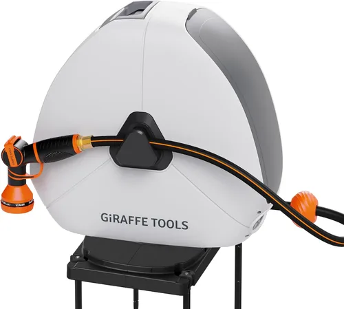 Vista 10 de Giraffe Tools Carrete de manguera retráctil montado en el suelo, 1/2 pulgada x 82 pies, carrete de manguera de jardín de rebobinado automático