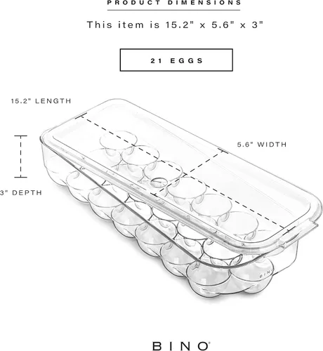 Vista 3 de BINO Recipiente de plástico para huevos para refrigerador, transparente, 21 unidades, resistente, duradero