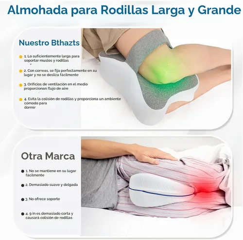 Vista 3 de Almohada larga de rodilla para personas que duermen de lado entre las piernas, almohada de espuma viscoelástica para dormir de lado con correa