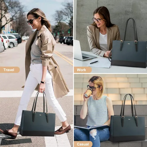 Vista 6 de LOVEVOOK Bolso de mano para computadora portátil para mujer, bolso grande de 15.6 pulgadas, bolso de hombro para trabajo de negocios