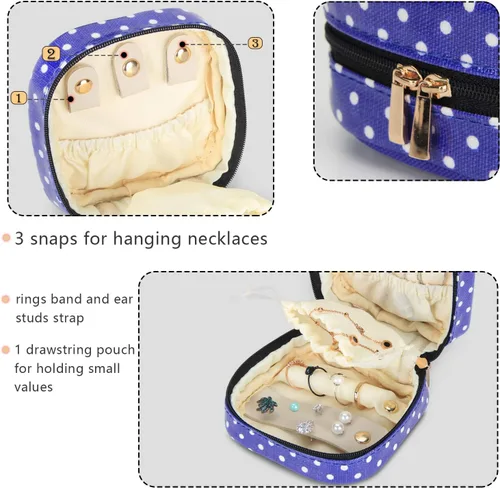 Vista 2 de Teamoy Estuche de joyería de viaje pequeño, portátil, para mujer, aretes, collar, accesorios, caja organizadora, lunares morados