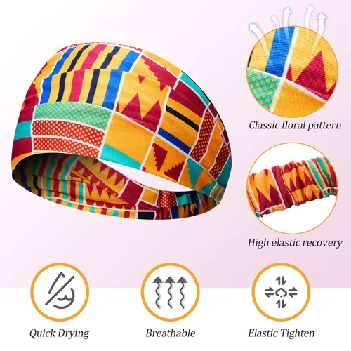 Vista 3 de Syhood 8 diademas africanas para mujer, banda ancha elástica con estampado bohemio, para yoga, deportes, entrenamiento, diadema elástica con nudo