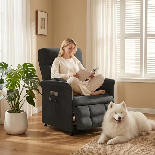 Vista 5 de Power Recliner Chair for Adults with Heat & Massage - Soft Fabric Electric Reclining Sofa with Remote Control, 3 Side Pockets, 180° Lay Sleeper for
