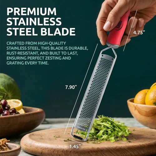 Vista 3 de Rallador de queso rallador de limón y parmesano – Ralladores de cítricos de primera calidad para cocina W acero inoxidable, para chocolate, ajo