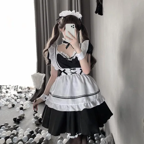 Vista 6 de Traje de cosplay sexy de sirvienta exótica romántica tentación francesa burlando pijamas japoneses ropa interior, talla única