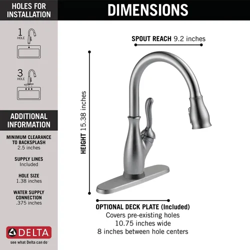 Vista 6 de Delta Faucet Leland VoiceIQ - Grifo de cocina sin contacto con rociador extraíble, grifo inteligente, Alexa y Google Assistant activado por voz