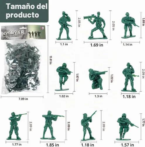 Vista 2 de Figuras de acción de plástico de 2 pulgadas, 10 esculturas únicas, paquete de 100 (verde)