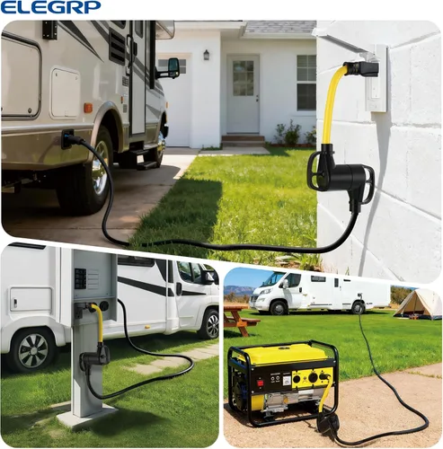 Vista 6 de ELEGRP Cable adaptador RV de 30 amperios a 110 voltios, NEMA 5-15P a NEMA TT-30R, adaptador eléctrico Dogbone de 15 amperios macho a 30 amperios