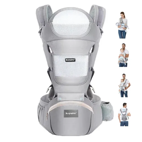 Vista 9 de KIYUMI Portabebés con asiento de cadera, posición M ergonómica, de recién nacido a niño pequeño, soporte para la cabeza y malla transpirable