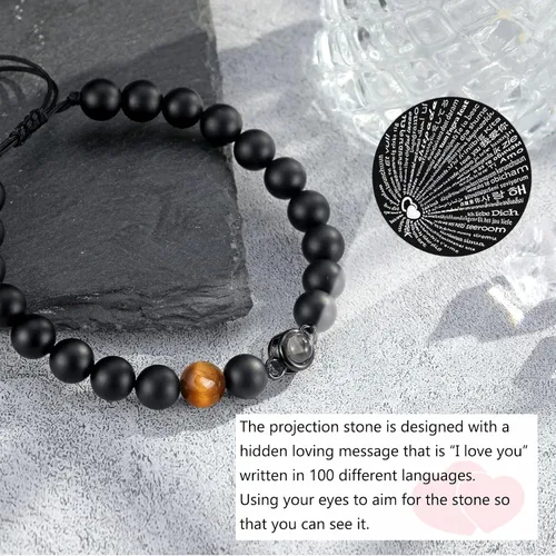 Vista 3 de Regalos para marido, hijo, nieto, sobrino, papá, novio, nuevo papá, hermano, padrastro, tío, te amo en 100 idiomas, pulsera ajustable para hombres