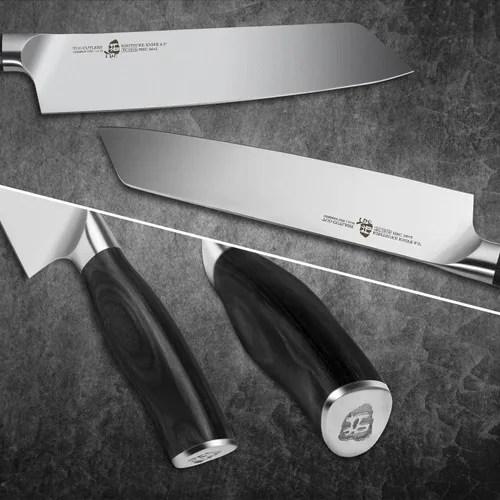 Vista 5 de TUO Kirisuke Cuchillo de cocina de 8.5 pulgadas, cuchillo de cocina ultra afilado, acero inoxidable alemán de alto carbono, mango ergonómico