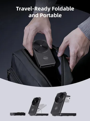 Vista 4 de Cargador inalámbrico magnético 3 en 1 para Samsung, estación de carga plegable Android para Galaxy S26/S25 Ultra /S24/Z Fold 7/Flip 7, soporte