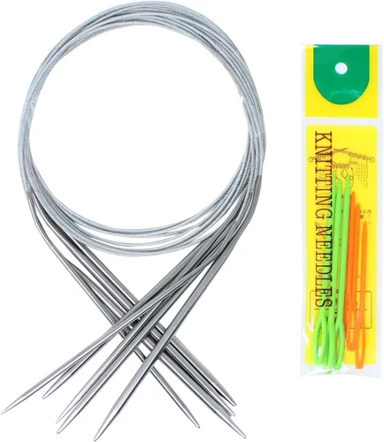 Vista 9 de KnitPal Juego de 5 agujas de tejer circulares de 16 pulgadas Acero inoxidable con cables lisos Tamaños de EE. UU. 4 – 8 (0.128–0.197 in)