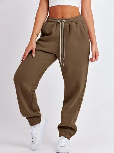 Vista 9 de ANRABESS Pantalones deportivos holgados de forro polar de cintura alta para mujer, pantalones deportivos Y2K para adolescentes y niñas