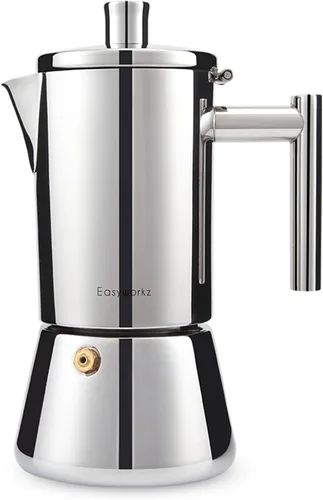 Vista 13 de Easyworkz Diego - Cafetera italiana de acero inoxidable, cafetera italiana, 4 tazas, 6.8 onzas, cafetera moka de inducción Negro