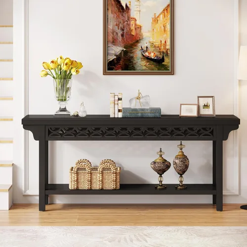 Vista 5 de Tribesigns Mesa Consola Larga de Madera Maciza de 70.8 Pulgadas, Mesa de Entrada Estilo Granja con Almacenamiento, Mesa de Sofá Estrecha Mesa
