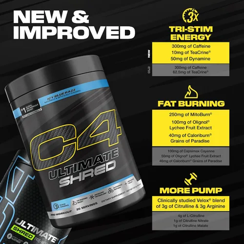 Vista 4 de Cellucor C4 Ultimate Shred - Polvo para antes del entrenamiento, quemador de grasa para hombres y mujeres, suplemento de metabolismo con extracto