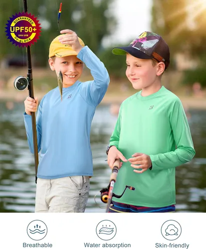 Vista 4 de Roadbox Camiseta de natación para niños, camiseta de manga larga con protección solar UPF 50+, para niños, pesca, surf, deportes al aire libre