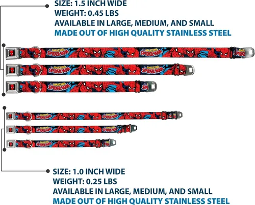 Vista 3 de Buckle-Down Collar de perro hebilla de cinturón de seguridad Amazing Spider Man, multicolor, 1.5 pulgadas de ancho - se adapta a cuello de 13-18