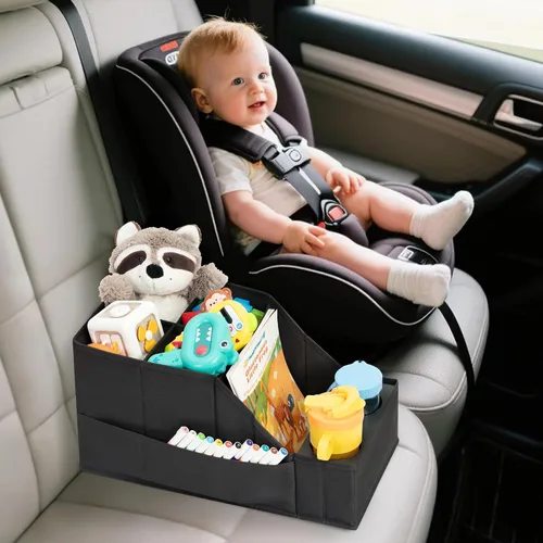 Vista 2 de Organizador de asiento de automóvil para asiento trasero, organizador de automóvil con 12 compartimentos de almacenamiento, 2 portavasos