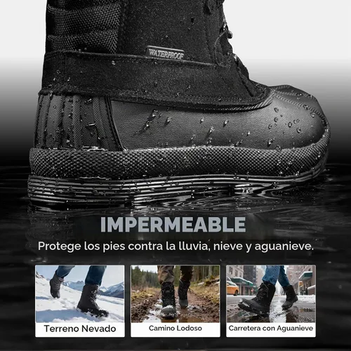 Vista 6 de NORTIV 8 Botas de nieve impermeables y aisladas para hombre para trabajo en invierno Negro