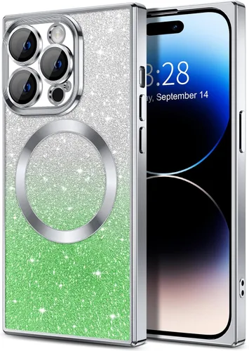 Vista 129 de Hython Funda para iPhone 13 Pro transparente con purpurina magnética [compatible con MagSafe] Protector completo de lente de cámara delgado