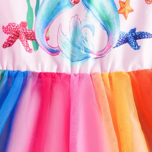 Vista 7 de Little Girls Mermaid Dress Mermaid Costume Princess Dress up Clothes Dress Short Sleeve for 3-8 Years