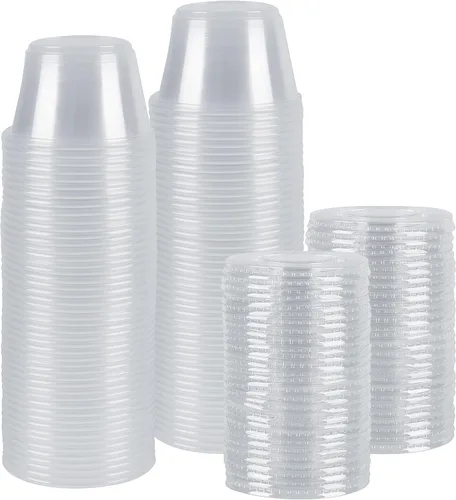 Vista 7 de Green Direct Recipientes de plástico pequeños desechables de 1 onza con tapas, recipientes de condimentos para porciones para chupitos de gelatina