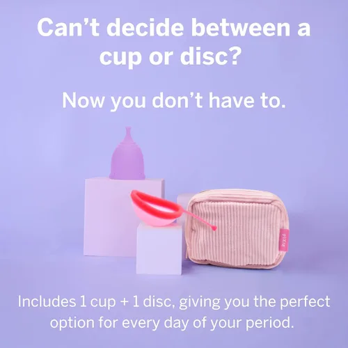 Vista 2 de Copa Menstrual Pixie & Disco Duo para Cuidado Femenino - Clasificada como número 1 como la copa reutilizable más cómoda y disco para el período
