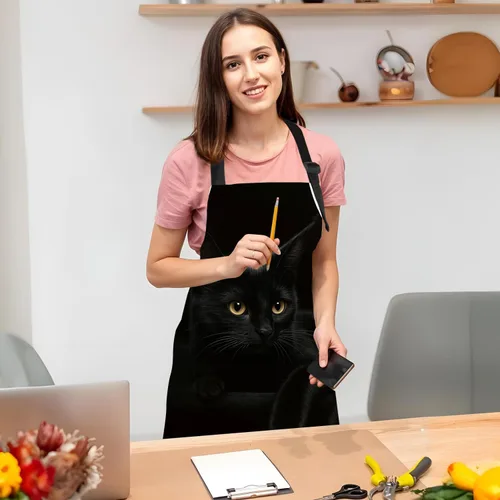 Vista 4 de Delantal divertido con bolsillo para mujeres y hombres, delantal de cocina ajustable para barbacoa y horneado con lindos animales y flores