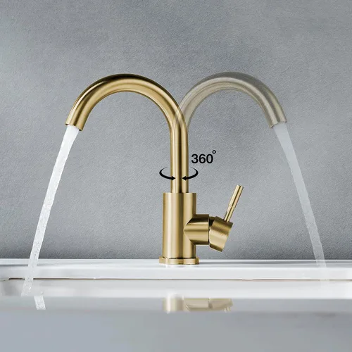 Vista 5 de Grifo de Fregadero de Barra Húmeda de Un Solo Agujero Dorado Cepillado, Grifo de Fregadero de Baño Moderno de Una Sola Manija, Grifo de Preparación