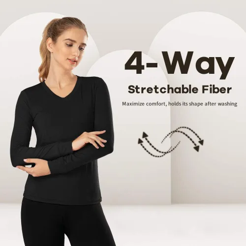 Vista 5 de MANCYFIT Conjunto de ropa interior térmica para mujer con forro polar ultra suave cuello en V