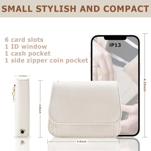 Vista 2 de Cartera pequeña para mujer, con bloqueo RFID, delgada y bolsillo para monedas, tarjetero plegable para tarjetas de crédito con ventana
