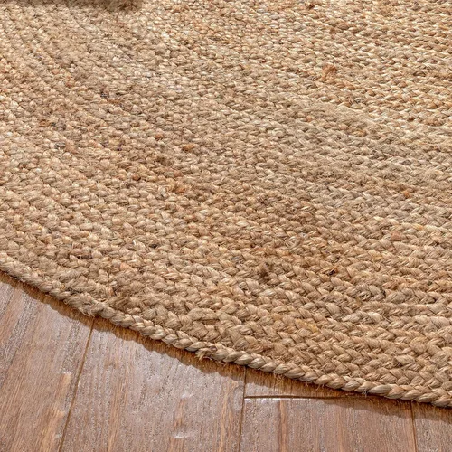 Vista 4 de Well Woven Brienne - Alfombra de yute trenzada a mano, color natural, 4 pies, redonda