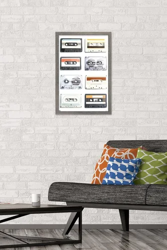 Vista 2 de Trends International Póster de pared de casetes, 14.725 x 22.375 pulgadas, versión enmarcada de madera de granero