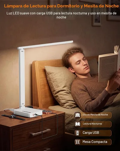 Vista 8 de cozoo - Lámpara de escritorio LED para dormitorio, oficina, USB-C, toma de CA, luz de lectura, color blanco